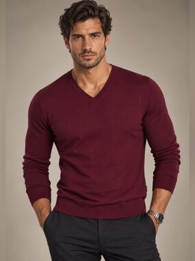 Hugo Boss Slim Fit Men's V-Neck Sweater in Wine